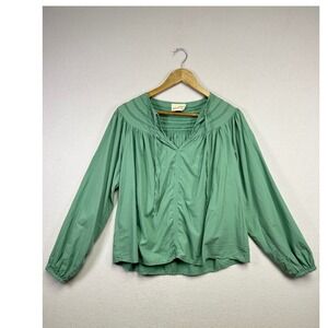 Universal Thread Green Boho Peasant Blouse Top Small‎ Textured Lace Trim